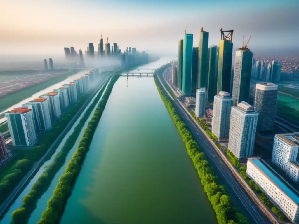 Metrópolis dinámica: migración interna y mercado inmobiliario en evolución Vista aérea detallada de la adaptación del mercado inmobiliario al cambio demográfico en una ciudad vibrante