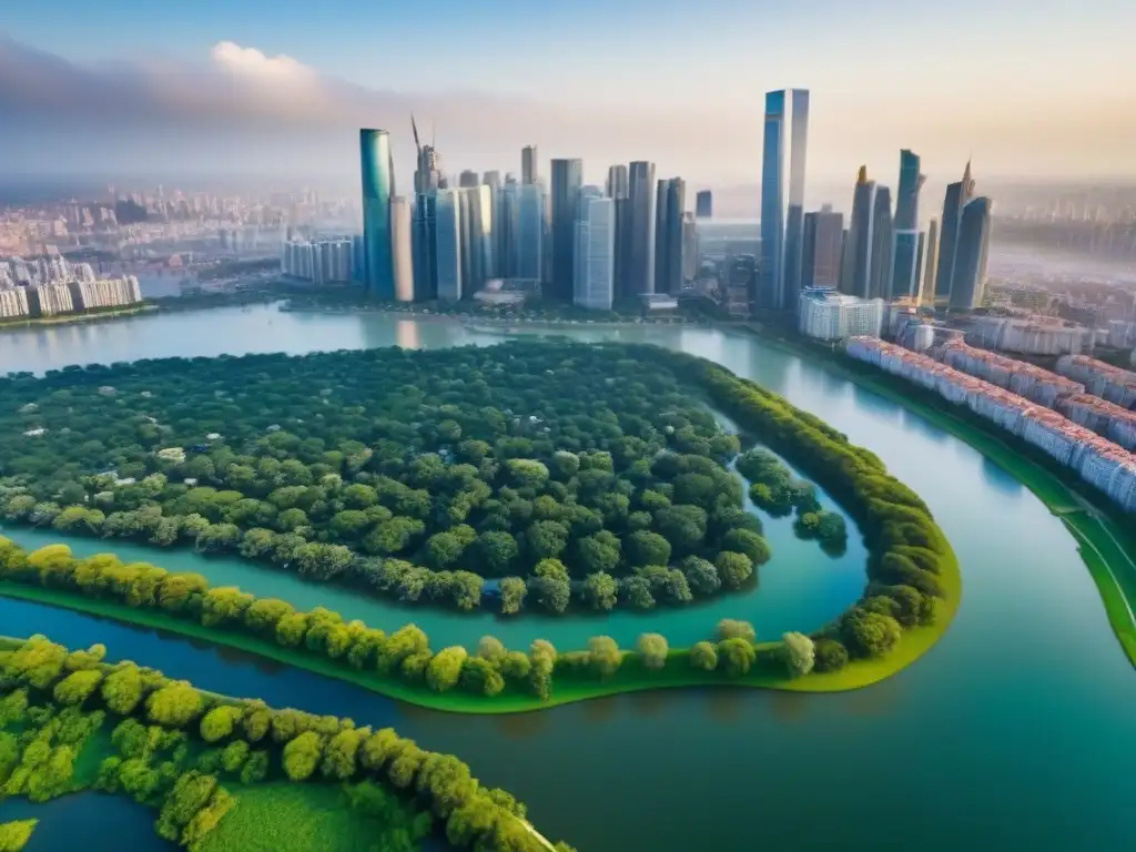 Mercado inmobiliario internacional: diversidad y energía urbana Vista aérea detallada del mercado inmobiliario internacional con skyline urbano diverso y gente realizando transacciones