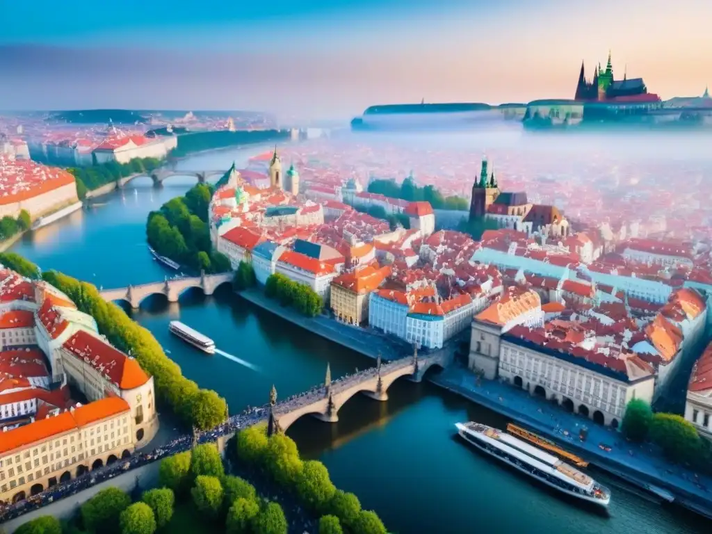 Praga: mezcla arquitectónica histórica y moderna Vista aérea detallada de Praga con su mezcla de arquitectura histórica y moderna, destacando su potencial de inversión inmobiliaria en Praga