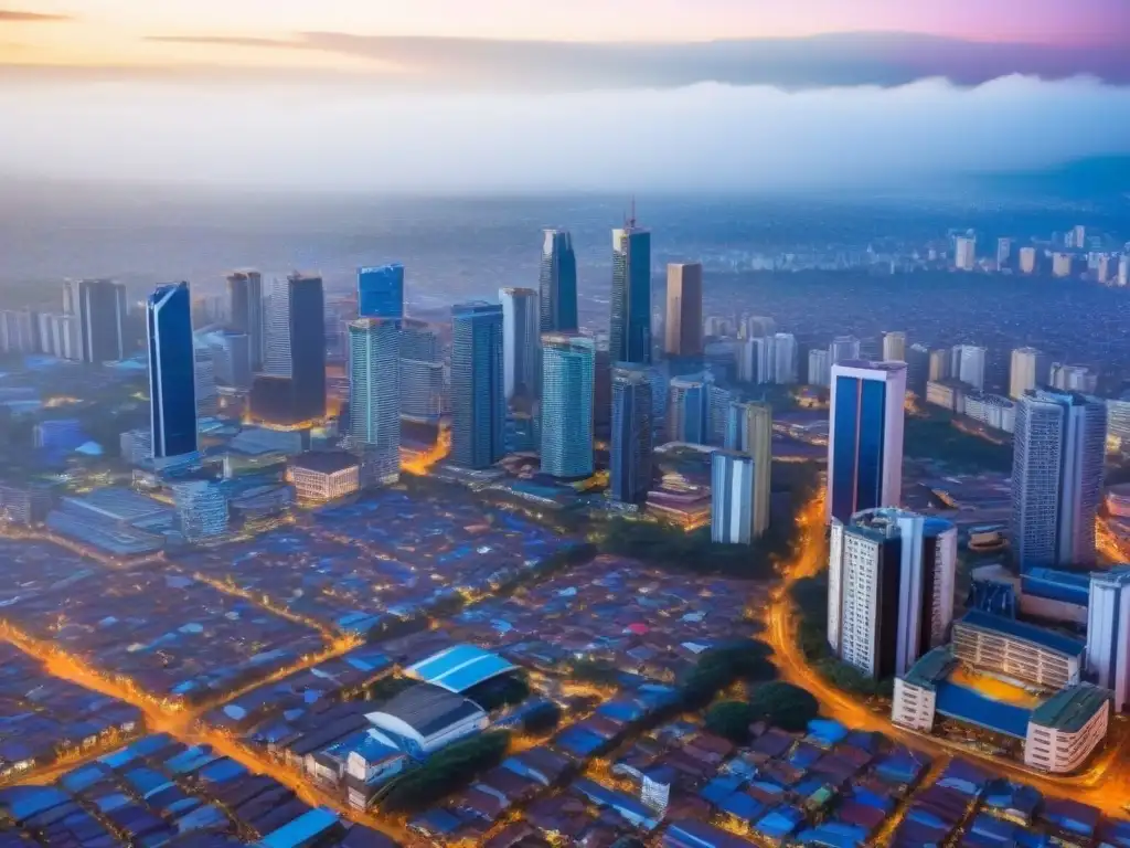 Vista aérea detallada de Nairobi, mostrando la fusión entre modernidad y tradición