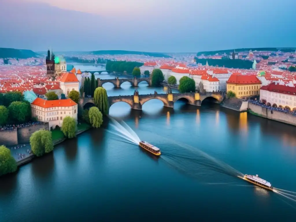 Vista aérea detallada del Puente de Carlos en Praga Vista aérea detallada del Puente Carlos en Praga, con su arquitectura histórica y moderna