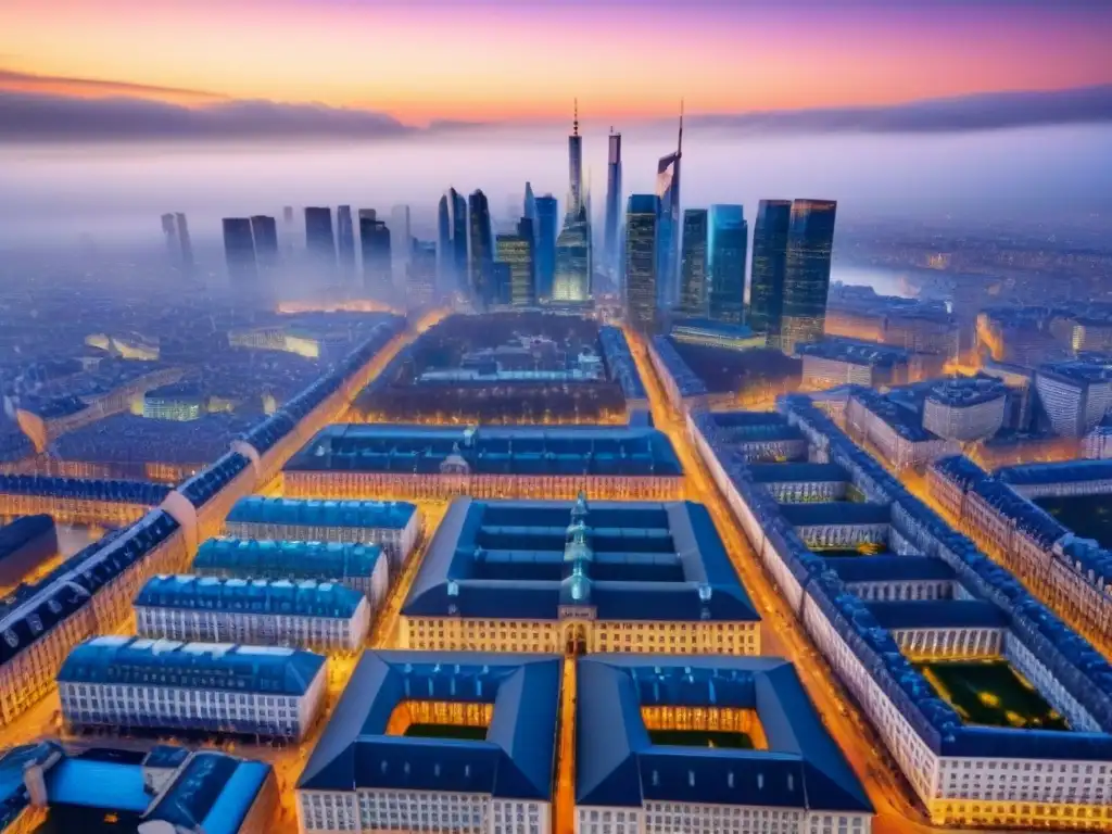 Contraste arquitectónico en ciudad europea: postBrexit Vista aérea de ciudad europea con arquitectura tradicional y moderna, reflejando las inversiones inmobiliarias europeas post-Brexit
