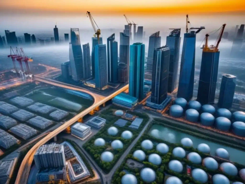 Vibrante ciudad: impacto de la infraestructura en el mercado inmobiliario Vista aérea impactante de una ciudad moderna en crecimiento, mostrando el impacto de la infraestructura en la inversión inmobiliaria