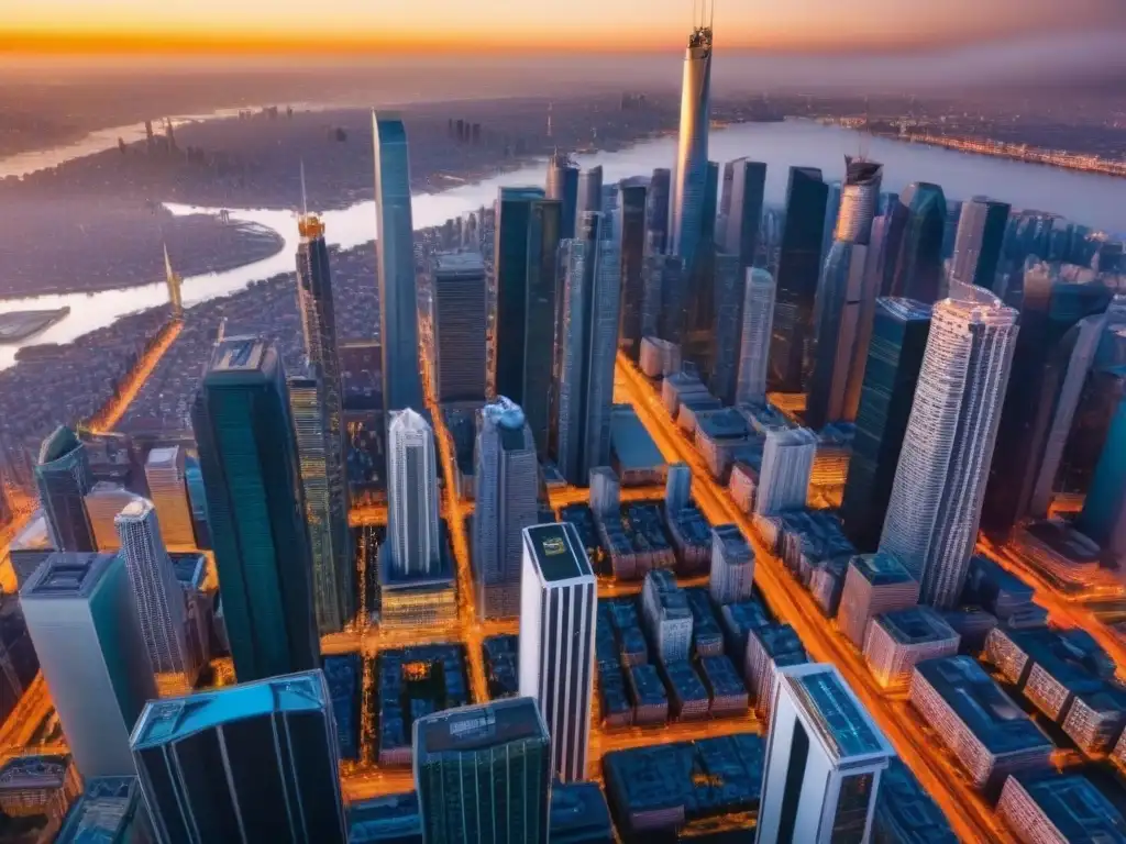 Vibrante horizonte urbano: metrópolis en crecimiento Vista aérea impactante de una ciudad llena de rascacielos modernos y edificios altos, mostrando el vibrante paisaje urbano de una metrópolis próspera