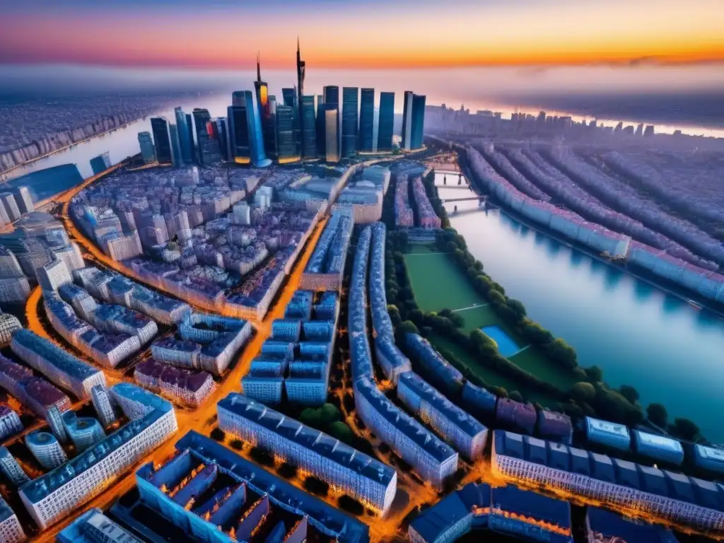 Contrastes urbanos: evolución arquitectónica en Europa del Este 'Vista aérea impactante de ciudad europea, fusionando arquitectura antigua y rascacielos modernos