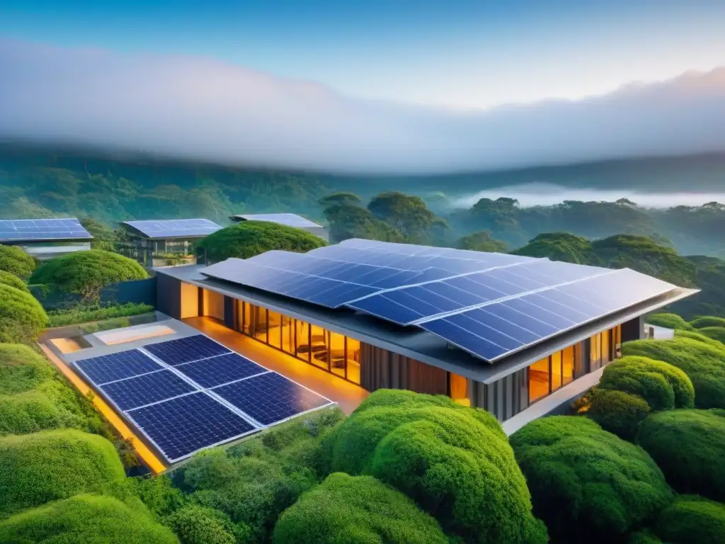 Complejo ecoamigable internacional: armonía con la naturaleza Vista aérea impactante del complejo de gestión de propiedades internacionales, respetando normativas ambientales con diseño ecoamigable