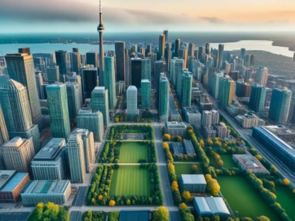 Panorámica impactante de Toronto: diversidad urbana y multicultural Vista aérea impactante de Toronto con diversidad arquitectónica y cultural
