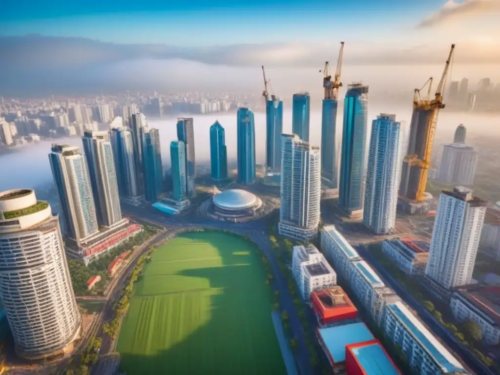 Panorama urbano vibrante: modernidad y tradición en mercado emergente Vista aérea impresionante de una bulliciosa ciudad en mercados inmobiliarios emergentes internacionales
