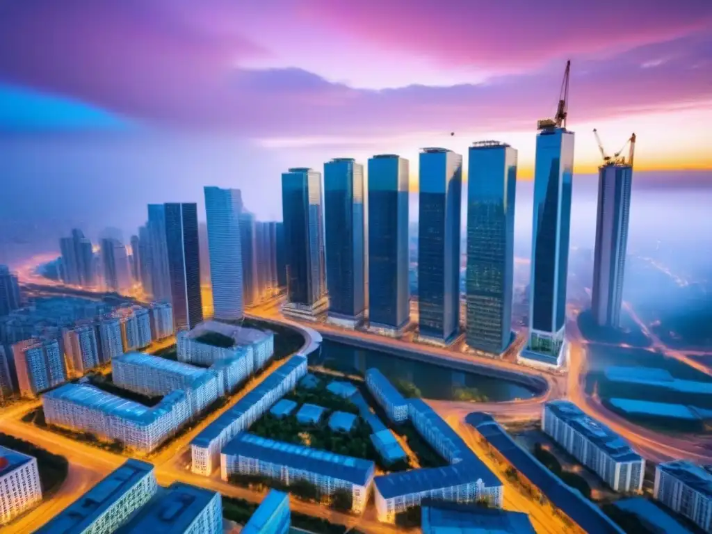 Mercado inmobiliario: Energía y oportunidades en la ciudad moderna Una vista aérea impresionante de un bullicioso mercado inmobiliario secundario, reflejando oportunidades en mercados secundarios