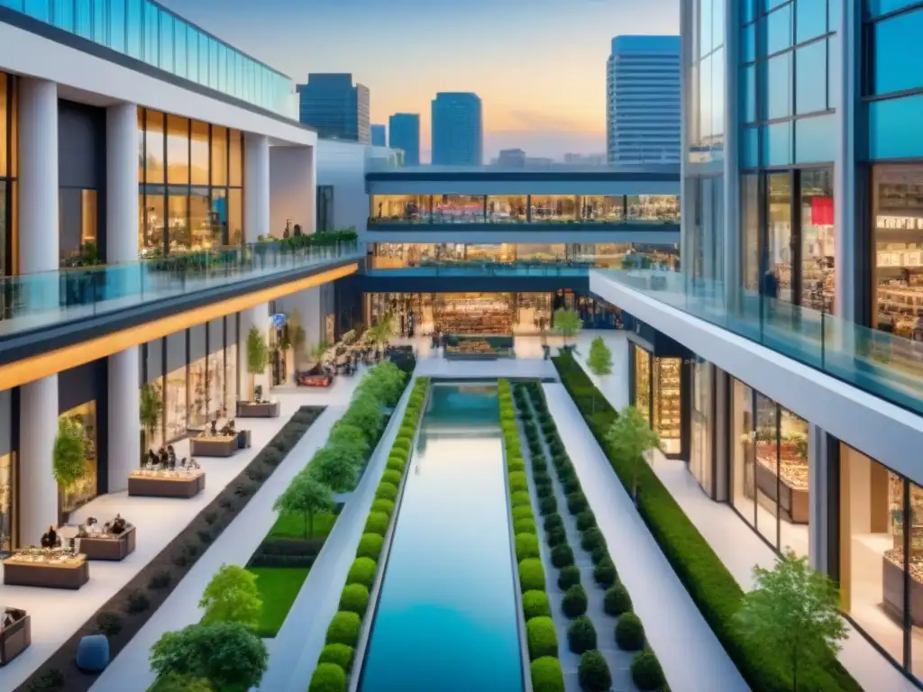 Centro comercial moderno: diversidad y éxito en la ciudad Vista aérea impresionante de un centro comercial moderno, destacando la importancia del flujo de caja en inversiones comerciales