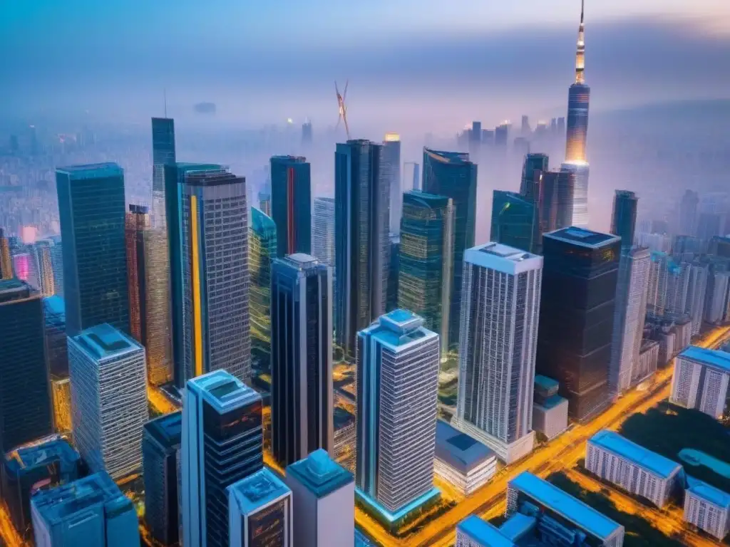 Horizonte urbano: boom inmobiliario internacional Vista aérea impresionante de una ciudad llena de rascacielos, reflejando el mercado inmobiliario internacional