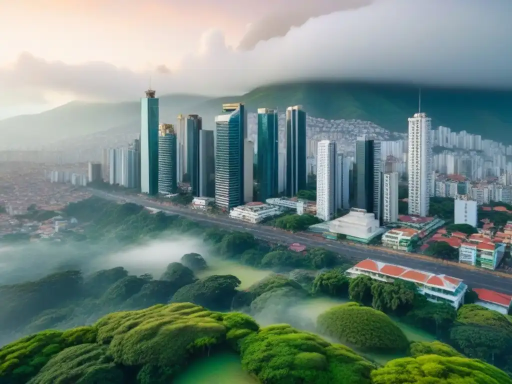 Skyline vibrante de América Latina: oportunidades inmobiliarias Vista aérea impresionante de una ciudad en América Latina, mezclando modernidad y historia