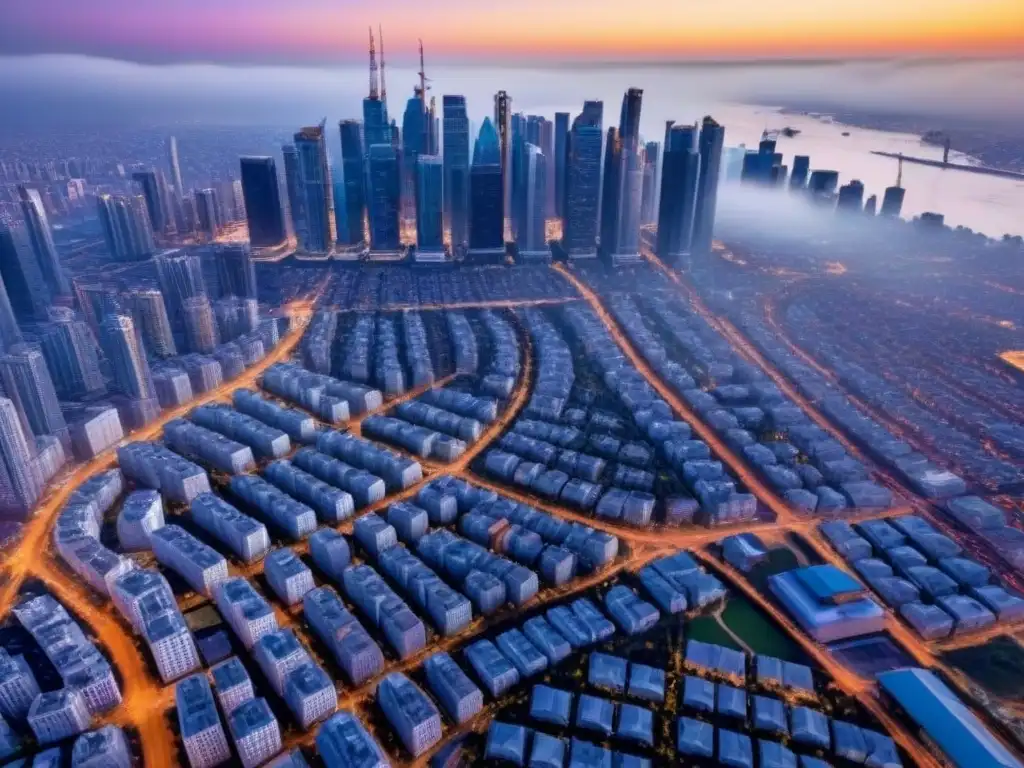 Metrópolis en crecimiento: real estate de alta demanda Vista aérea impresionante de una ciudad en crecimiento con zonas de alto crecimiento inmobiliario