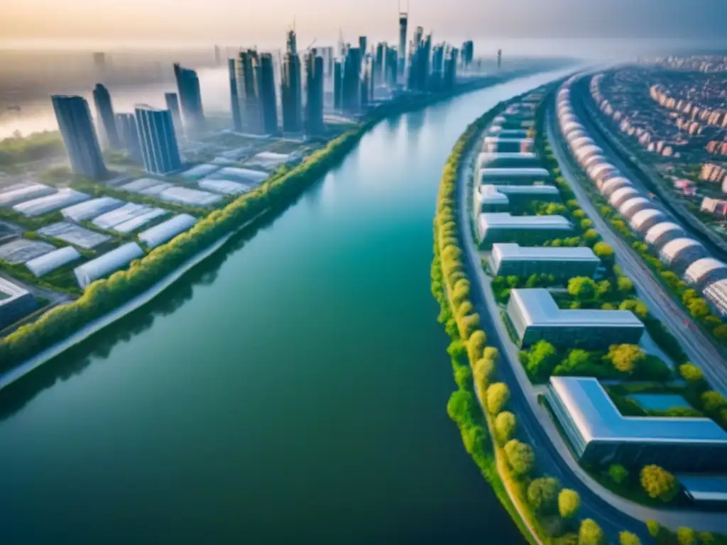Metrópolis en auge: panorama urbano y mercado inmobiliario emergente Vista aérea impresionante de una ciudad bulliciosa en un mercado inmobiliario emergente, simbolizando oportunidades en el sector