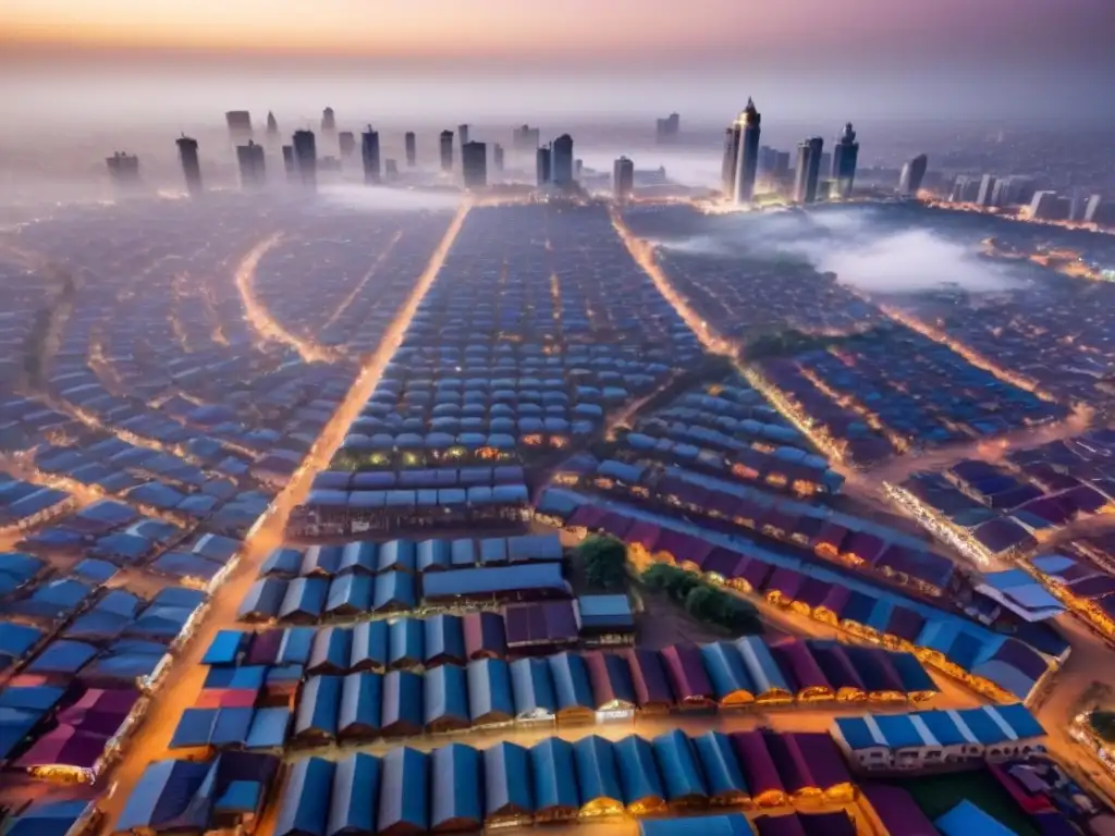 Vibrante desarrollo urbano en África Subsahariana: mezcla de tradición y modernidad Vista aérea impresionante de una ciudad bulliciosa en África Subsahariana, mostrando rascacielos modernos y arquitectura tradicional en armonía