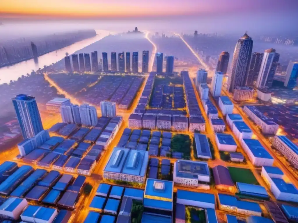 Espléndida vista aérea de ciudad en África Subsahariana 'Vista aérea impresionante de una ciudad bulliciosa en África Subsahariana, con un horizonte moderno y calles animadas