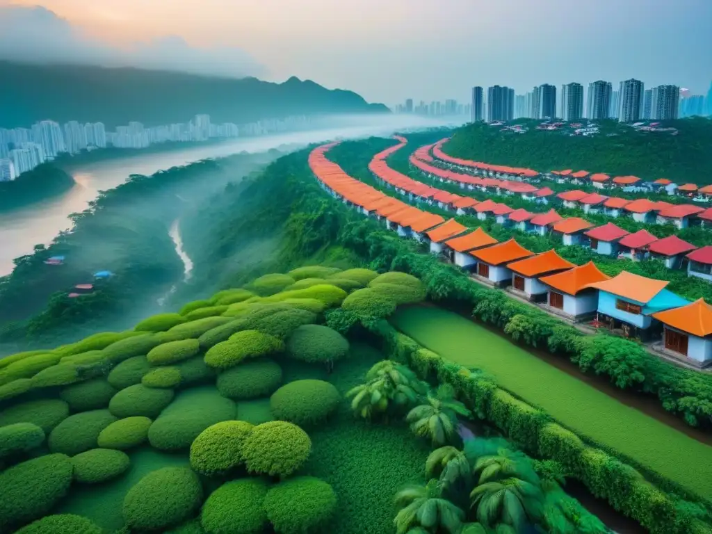 Inversión inmobiliaria única en Asia: ¡Descubre oportunidades sostenibles! Una vista aérea impresionante de una ciudad bulliciosa en el sudeste asiático con opciones de vivienda no tradicionales