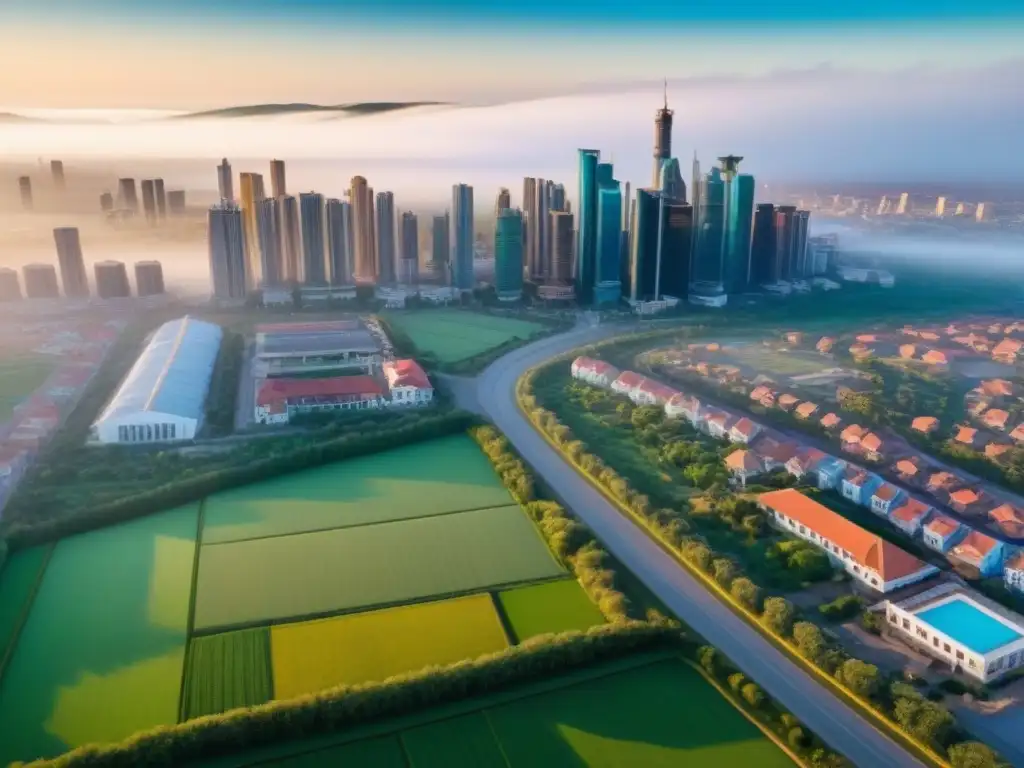 Armonía arquitectónica en ciudad fronteriza: real estate vibrante Vista aérea impresionante de ciudad fronteriza: modernidad y tradición se entrelazan