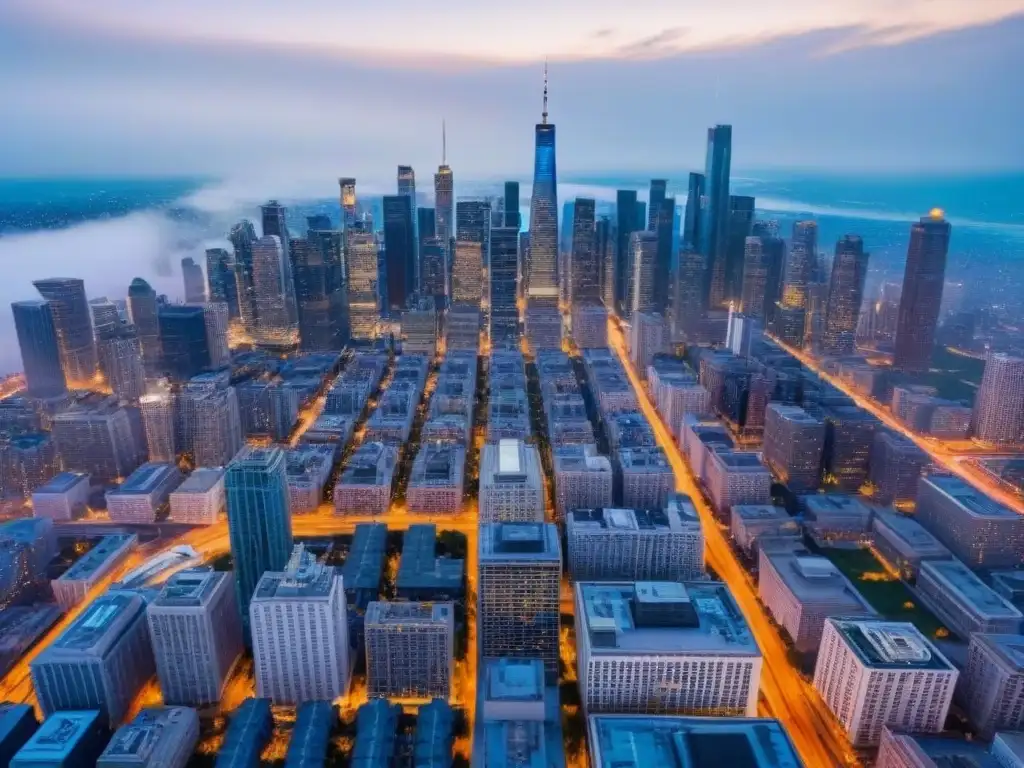 Horizonte urbano vibrante en América del Norte Vista aérea impresionante de la ciudad en América del Norte, destacando rascacielos modernos y un mercado inmobiliario vibrante