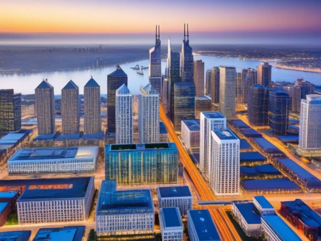 Horizonte urbano: fusión de modernidad y tradición en América del Norte Vista aérea impresionante de la ciudad de Norteamérica, con modernos rascacielos y arquitectura histórica