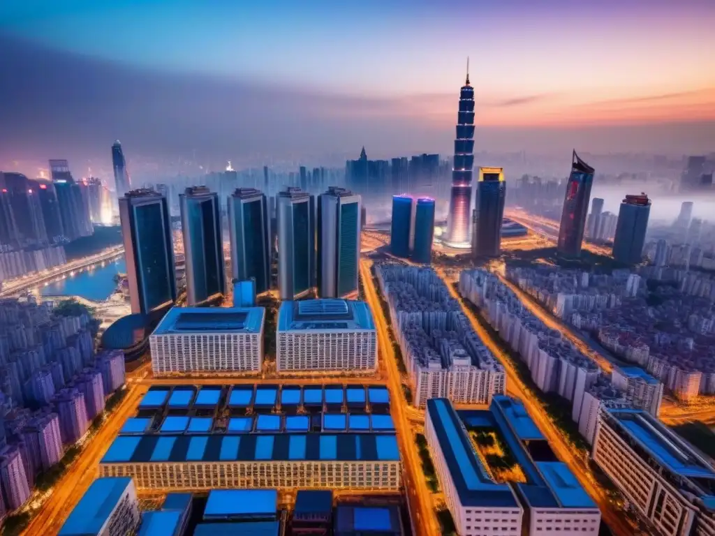 Horizonte urbano asiático: lujo y modernidad en la selva de concreto Vista aérea impresionante de ciudad asiática llena de rascacielos y lujo