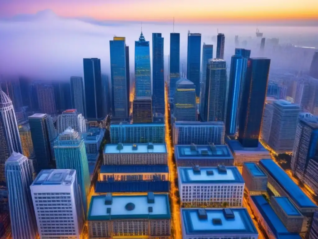 Horizonte urbano: oportunidades de inversión inmobiliaria postcrisis Vista aérea impresionante de una ciudad bulliciosa con rascacielos modernos junto a edificios históricos, reflejo de oportunidades para negociar precios en bienes raíces postcrisis