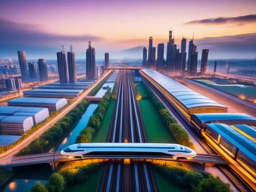 Metrópolis futurista: armonía entre lo antiguo y lo moderno Vista aérea impresionante de una ciudad postindustrial futurista, mezclando rascacielos modernos con edificios industriales reutilizados