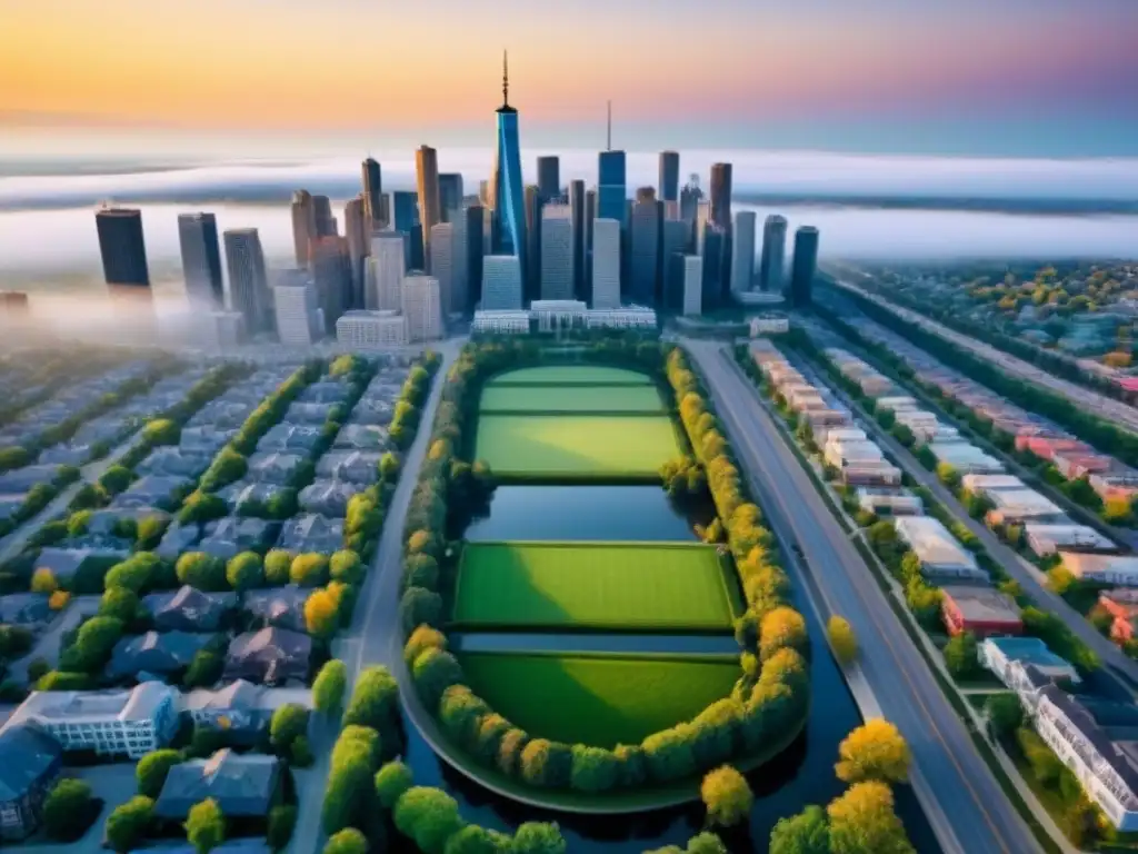 Vista aérea impactante de ciudad diversa en América del Norte Vista aérea impresionante de una ciudad en América del Norte, reflejando diversidad arquitectónica y cultural