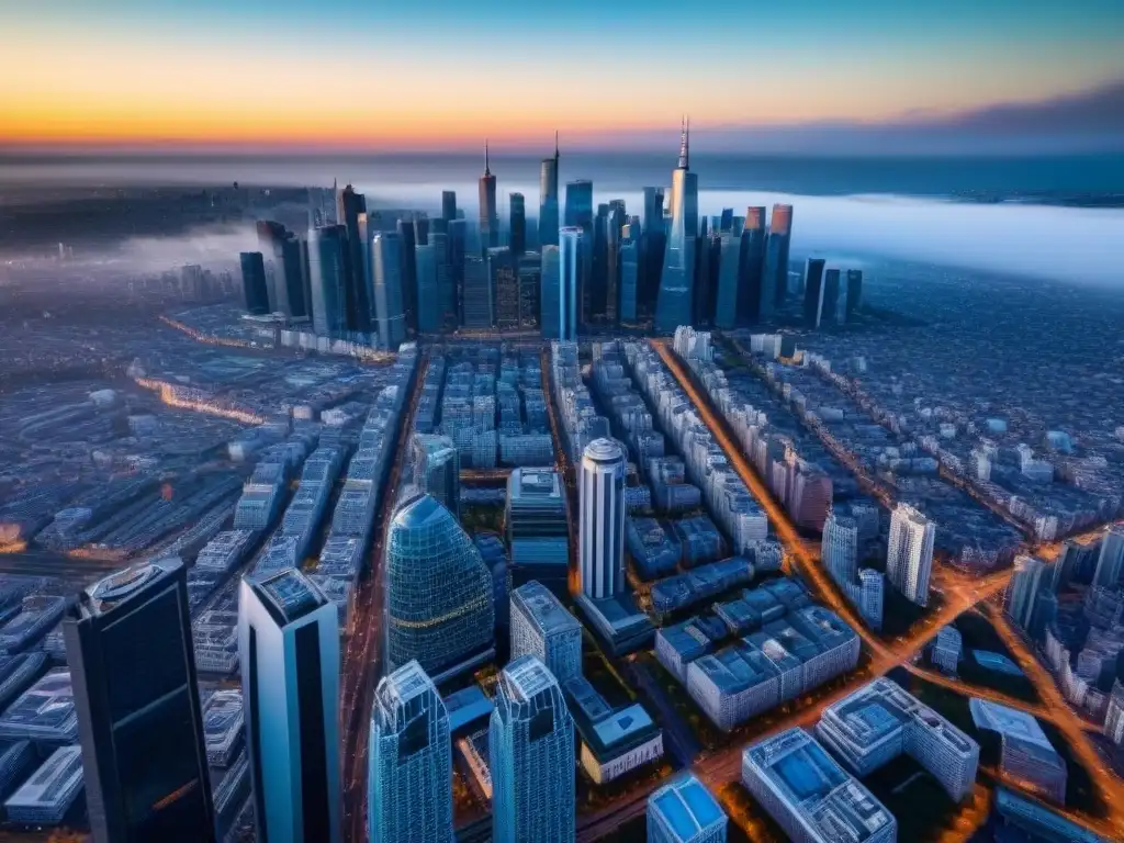 Esplendor urbano: metrópolis moderna en pleno auge Vista aérea impresionante de ciudad moderna y vibrante