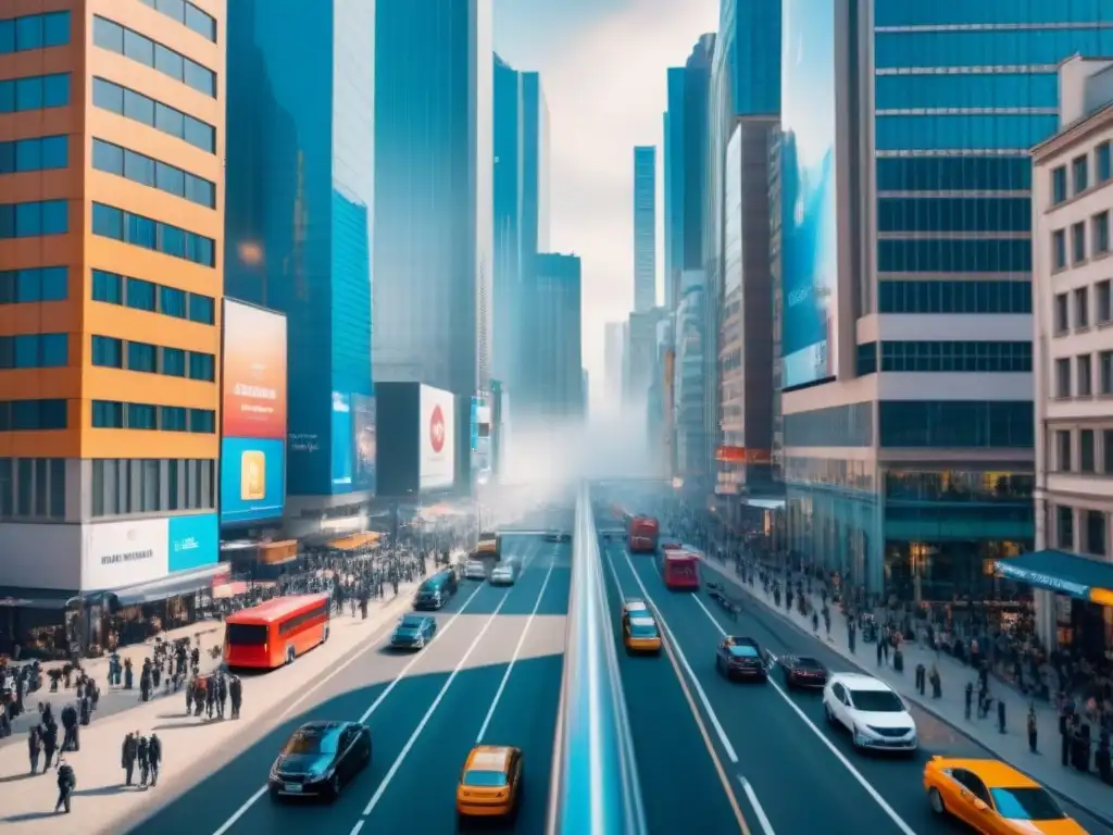 Metrópolis moderna: diversidad arquitectónica en pleno auge Vista aérea impresionante de una ciudad moderna llena de rascacielos y edificios altos, reflejando diversidad arquitectónica