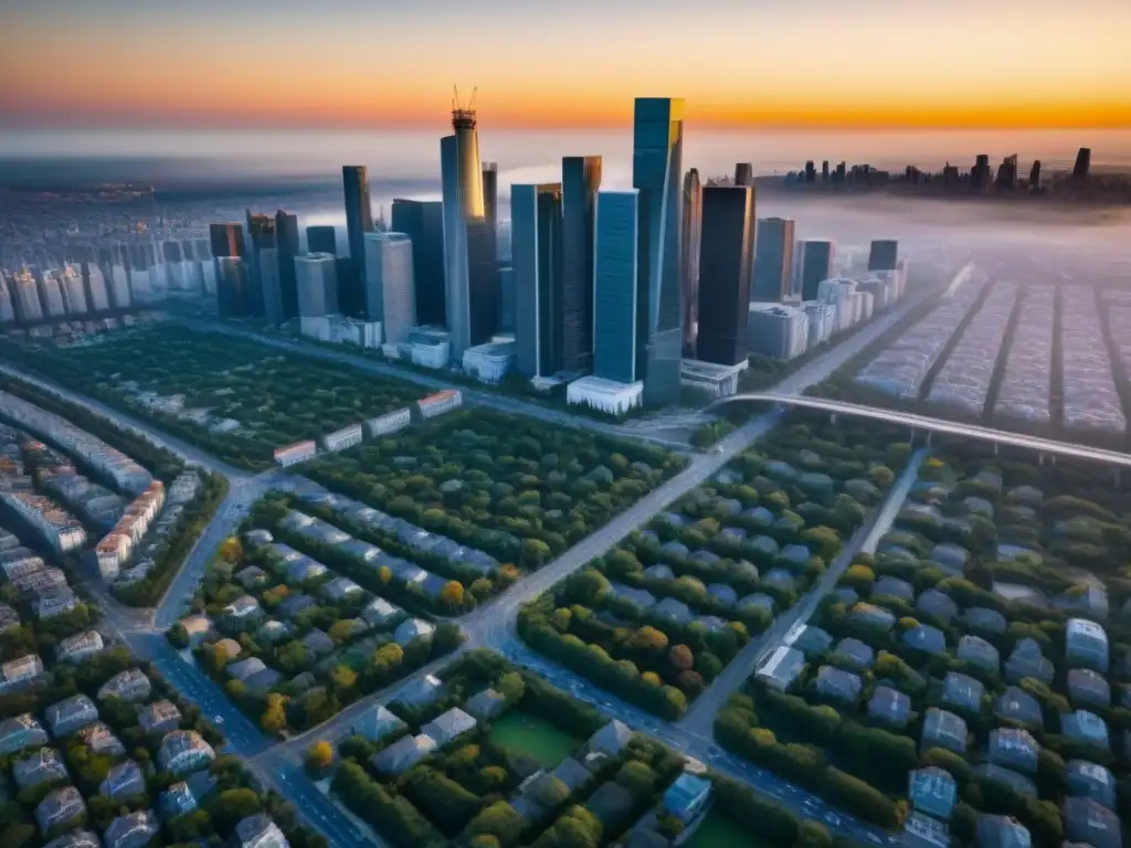 Metrópolis moderna: real estate en crecimiento Vista aérea impresionante de una ciudad vibrante, reflejando el mercado inmobiliario con estrategias proactivas para inversores