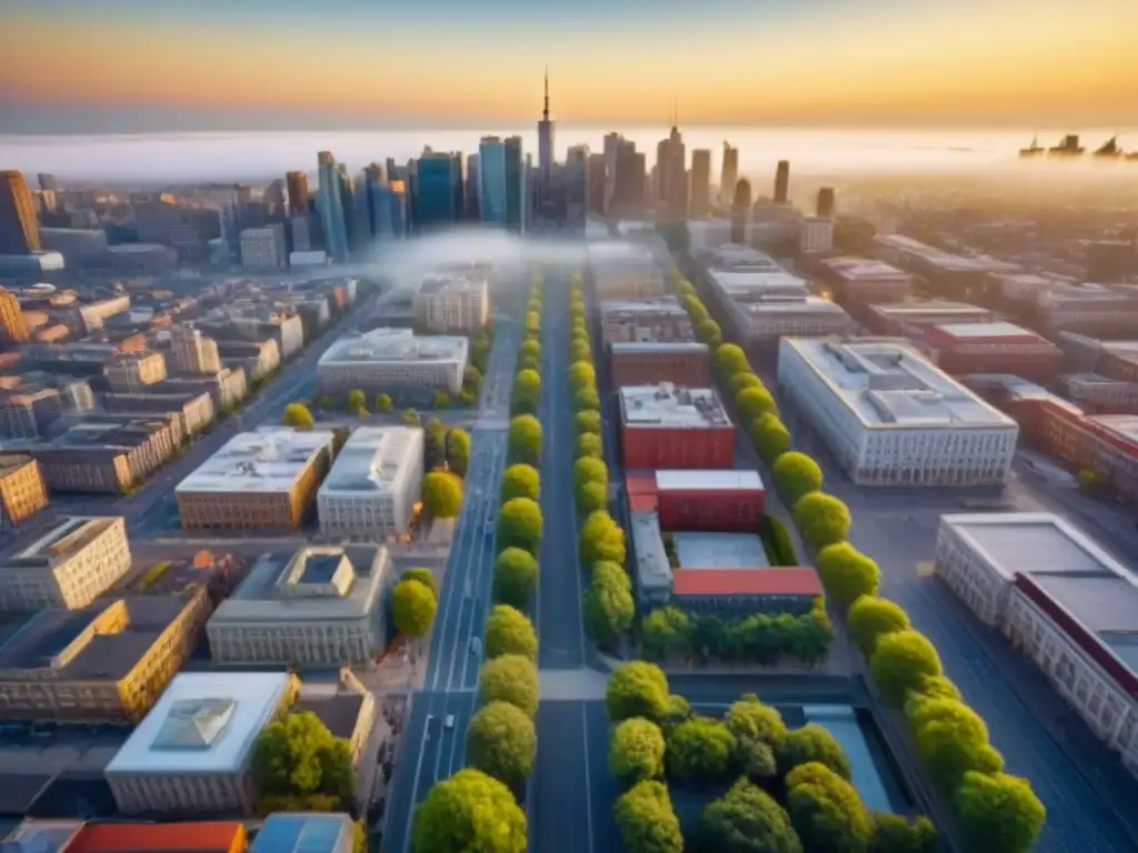 Renovación urbana: ciudad diversa con proyectos exitosos Vista aérea impresionante de una ciudad bulliciosa con proyectos de renovación exitosos, resaltando la importancia de la localización