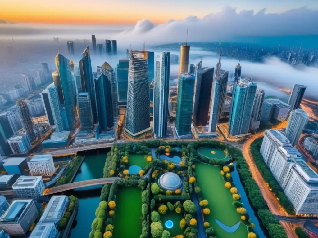 Vistas aéreas: crecimiento urbano en mercados inmobiliarios emergentes Vista aérea impresionante de una ciudad dinámica, mostrando rascacielos modernos y edificios tradicionales, reflejando el potencial de los mercados inmobiliarios emergentes década futura