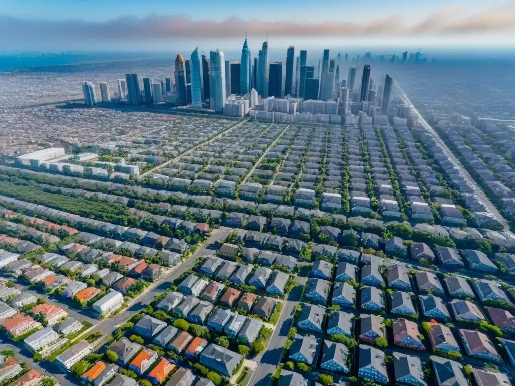 Planificación urbana: Zonificación detallada en acción Vista aérea impresionante de una ciudad con políticas de zonificación inversión inmobiliaria en acción