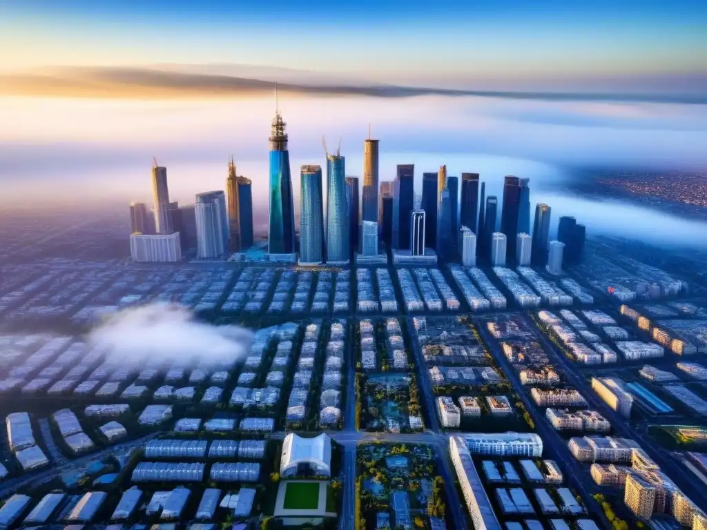 Cityscape diversificado: oportunidades de crecimiento inmobiliario Vista aérea impresionante de una ciudad diversa y moderna, mostrando estrategias de diversificación mercado inmobiliario