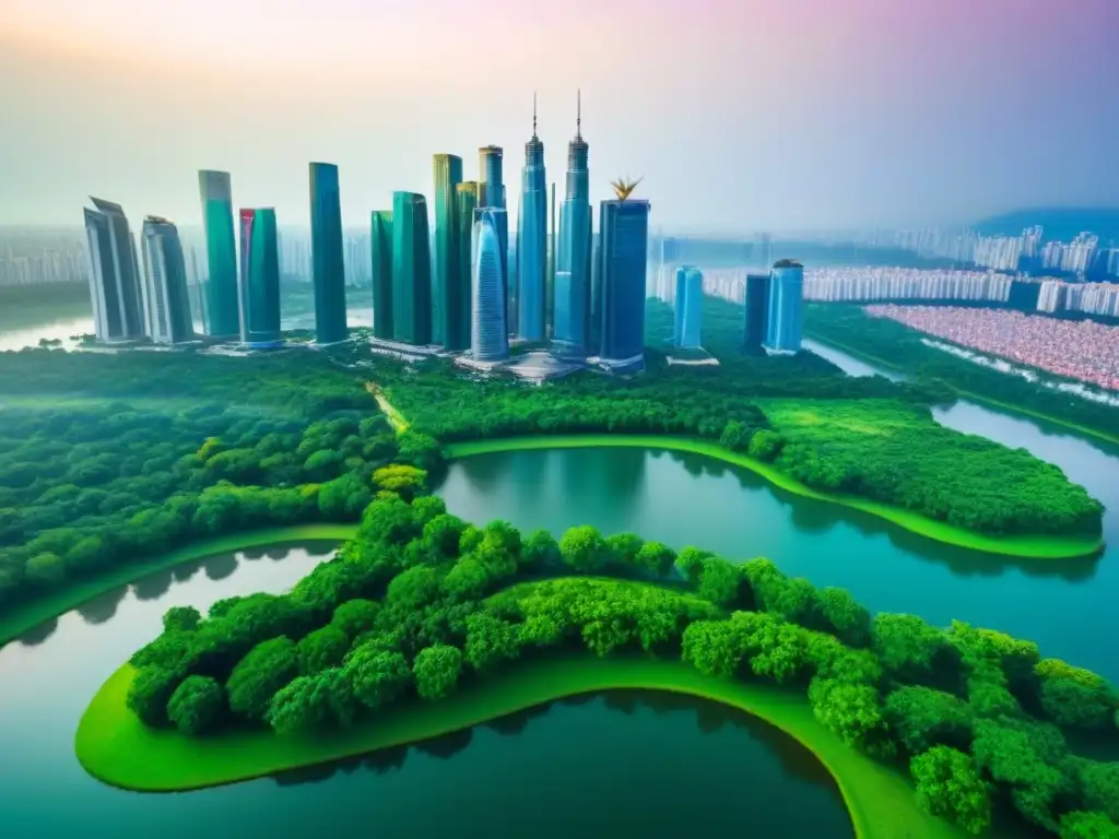 Metrópolis vibrante: mercado inmobiliario próspero en 2023 Vista aérea impresionante de una ciudad próspera y moderna, reflejando los mejores mercados inmobiliarios internacionales 2023