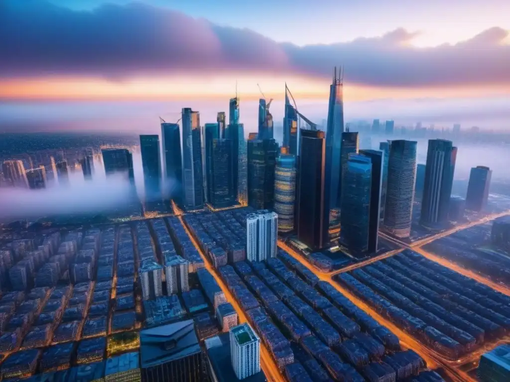 Esplendor urbano: ciudad moderna y vibrante Vista aérea impresionante de una ciudad bulliciosa con rascacielos, reflejando la energía vibrante del mercado inmobiliario global