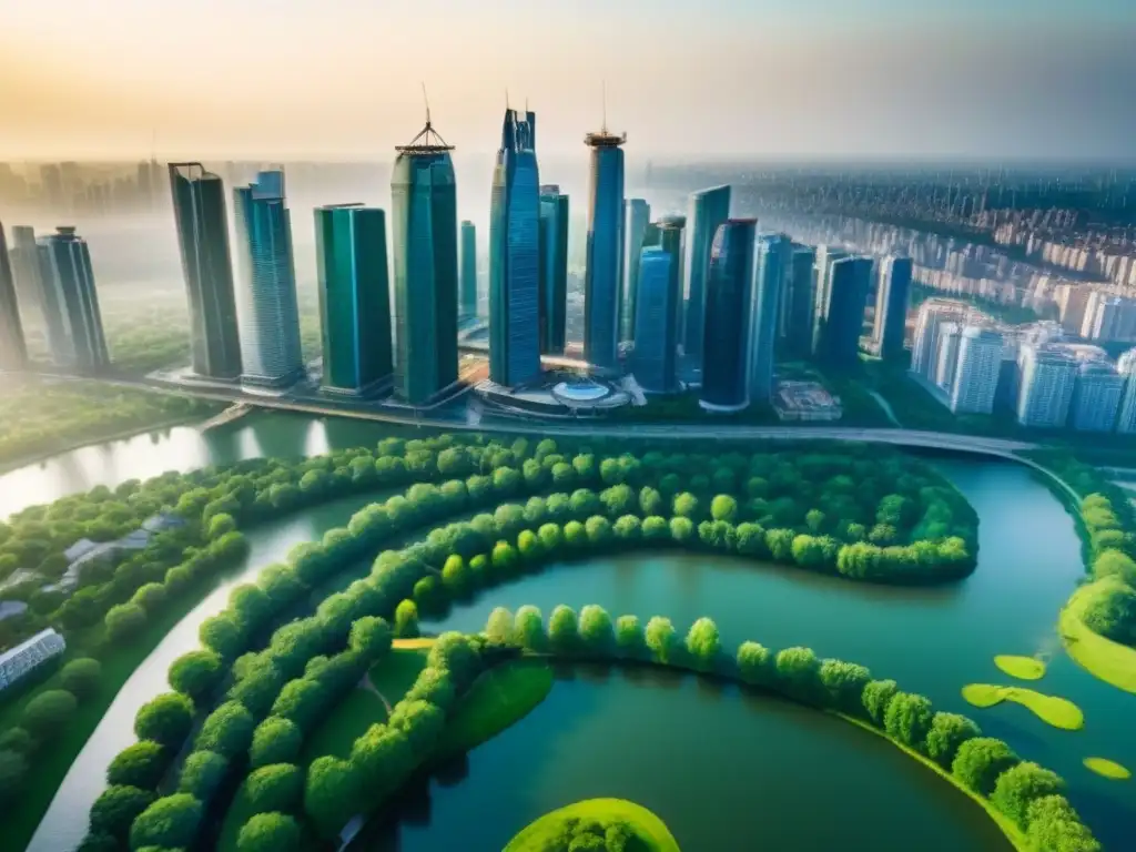 Metrópolis vibrante: real estate en la ciudad moderna Vista aérea impresionante de una ciudad activa y moderna con opciones de salida mercado inmobiliario
