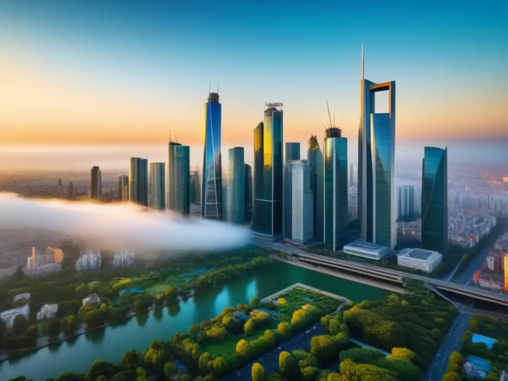 Horizonte urbano: diversidad arquitectónica y energía global Vista aérea impresionante de ciudad vibrante, reflejo del mercado inmobiliario internacional