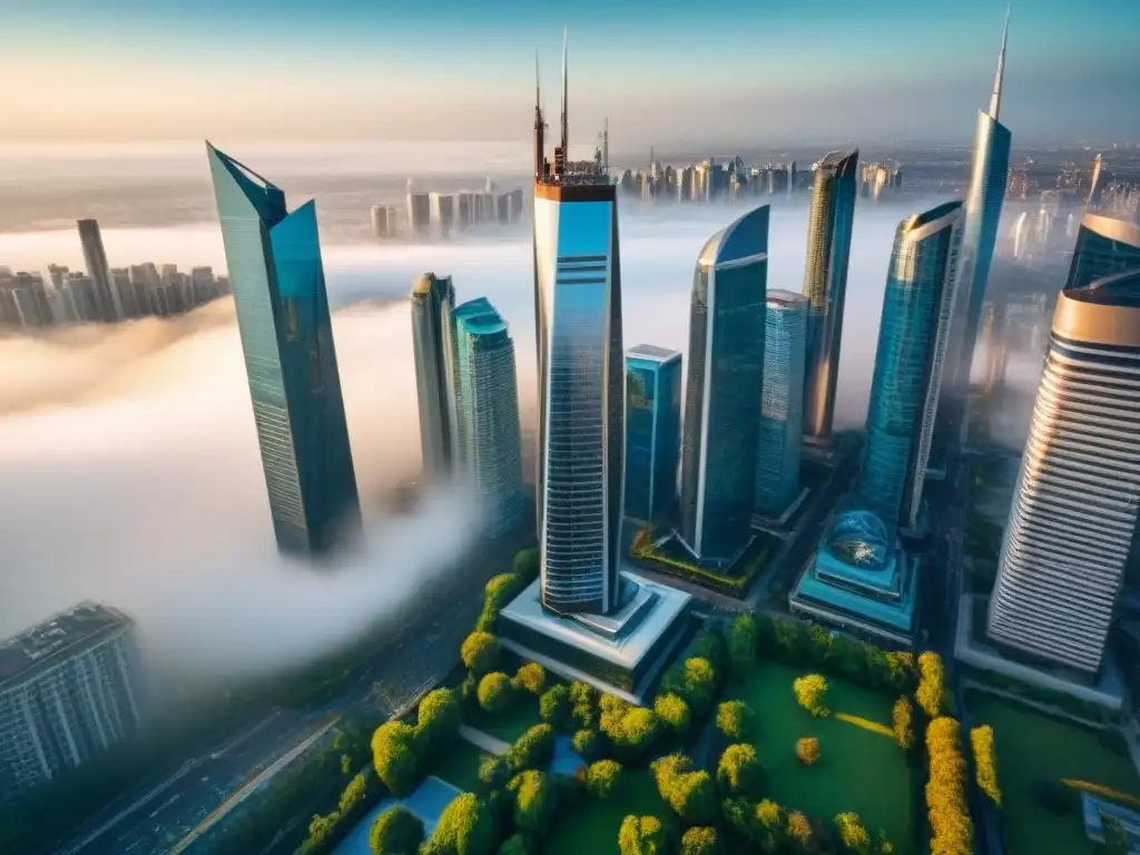 Metrópolis posfusion: arquitectura moderna y crecimiento urbano Vista aérea impresionante de la ciudad postfusión en el mercado inmobiliario internacional