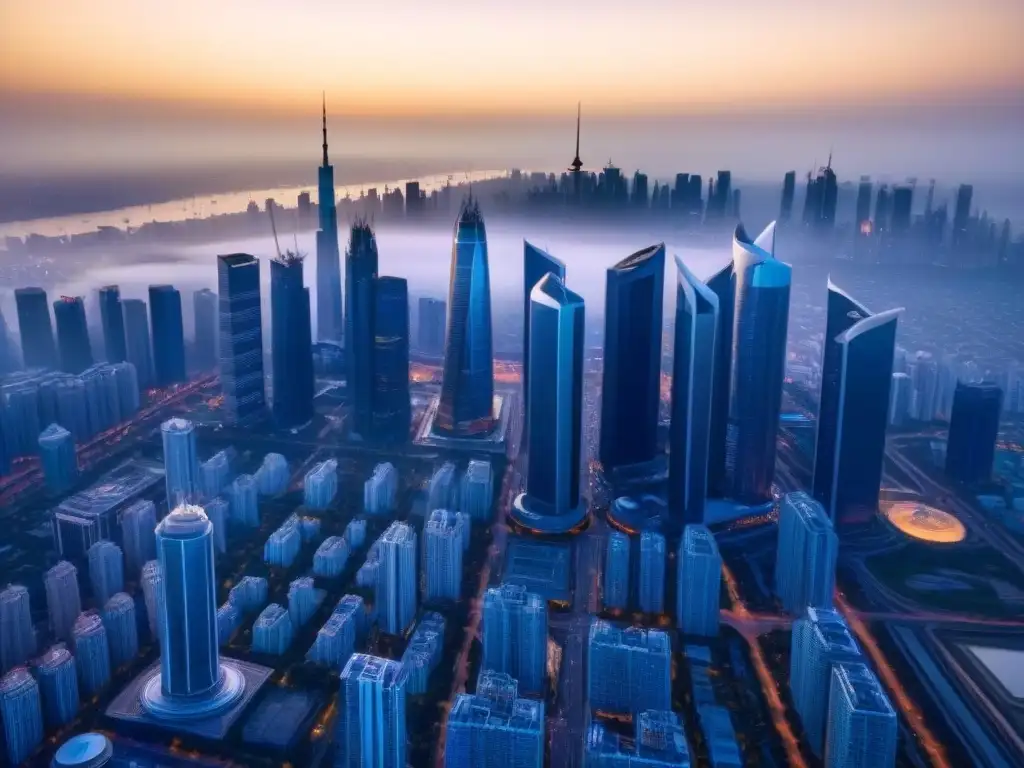 Metrópolis futurista: innovación arquitectónica y tecnológica Una vista aérea impresionante de una ciudad futurista vanguardista, simbolizando la innovación en el mercado inmobiliario internacional