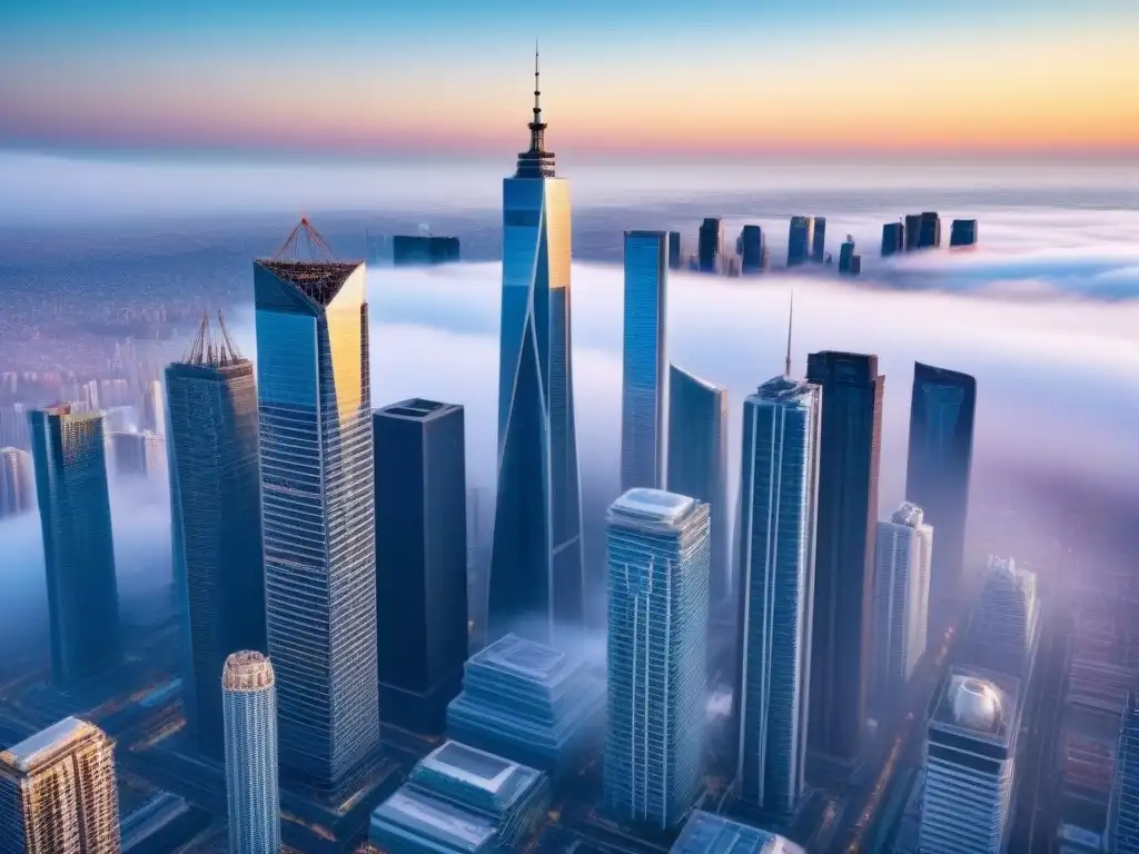 Metrópolis moderna: skyline impresionante en azul claro Vista aérea impresionante de desarrollo inmobiliario internacional generaciones en una vibrante metrópolis moderna