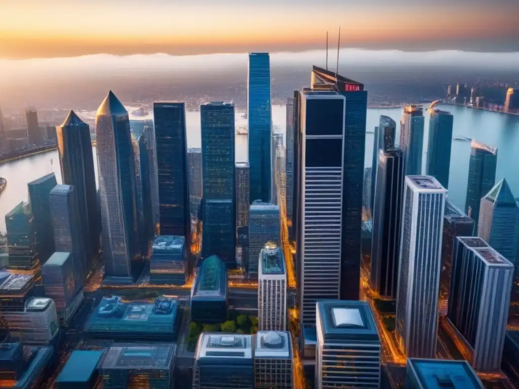 Vista aérea impresionante de un distrito financiero próspero en uno de los mejores países con altas tasas de interés en 2023