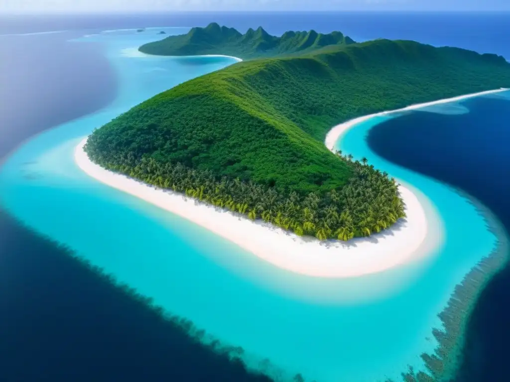 Paraíso privado: isla exclusiva con villas de lujo y sostenibilidad Vista aérea impresionante de una isla privada rodeada de aguas turquesas, playas de arena blanca y lujosas villas modernas integradas en el paisaje