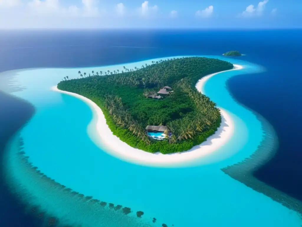 Paraíso exclusivo: isla privada de lujo con villas y playas privadas Vista aérea impresionante de isla privada rodeada de aguas turquesas, villas lujosas con piscinas infinitas y helipuerto
