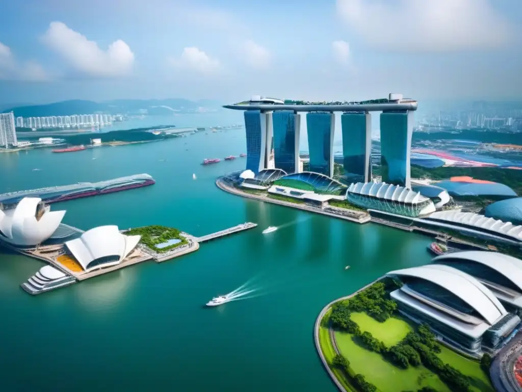 Horizonte futurista de Singapur: Marina Bay y su innovación urbana Vista aérea impresionante de Singapur con megaproyectos inmobiliarios sudeste asiático