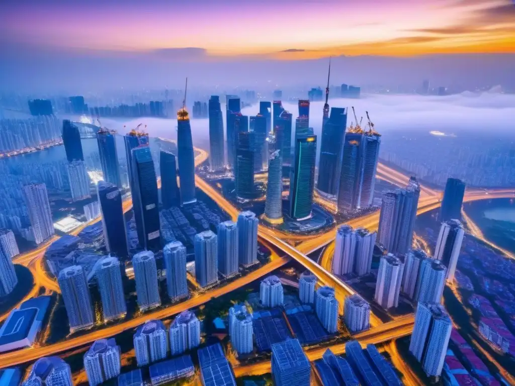 Horizonte futurista: megaproyectos urbanos en Asia Suroriental Vista aérea impresionante de megaproyectos inmobiliarios en el sudeste asiático