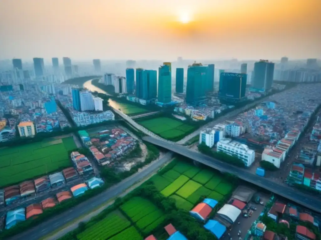 Skyline vibrante de Ho Chi Minh: metrópolis moderna Vista aérea impresionante de Ho Chi Minh City, Vietnam, una metrópolis moderna con rascacielos y vibrante vida urbana