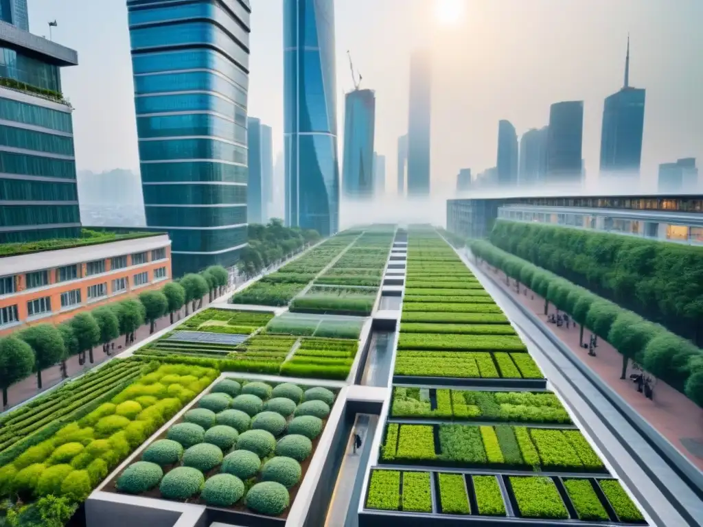 Metrópolis verde: arquitectura moderna y naturaleza se fusionan Vista aérea impresionante de una metrópolis con desarrollos inmobiliarios sostenibles áreas metropolitanas