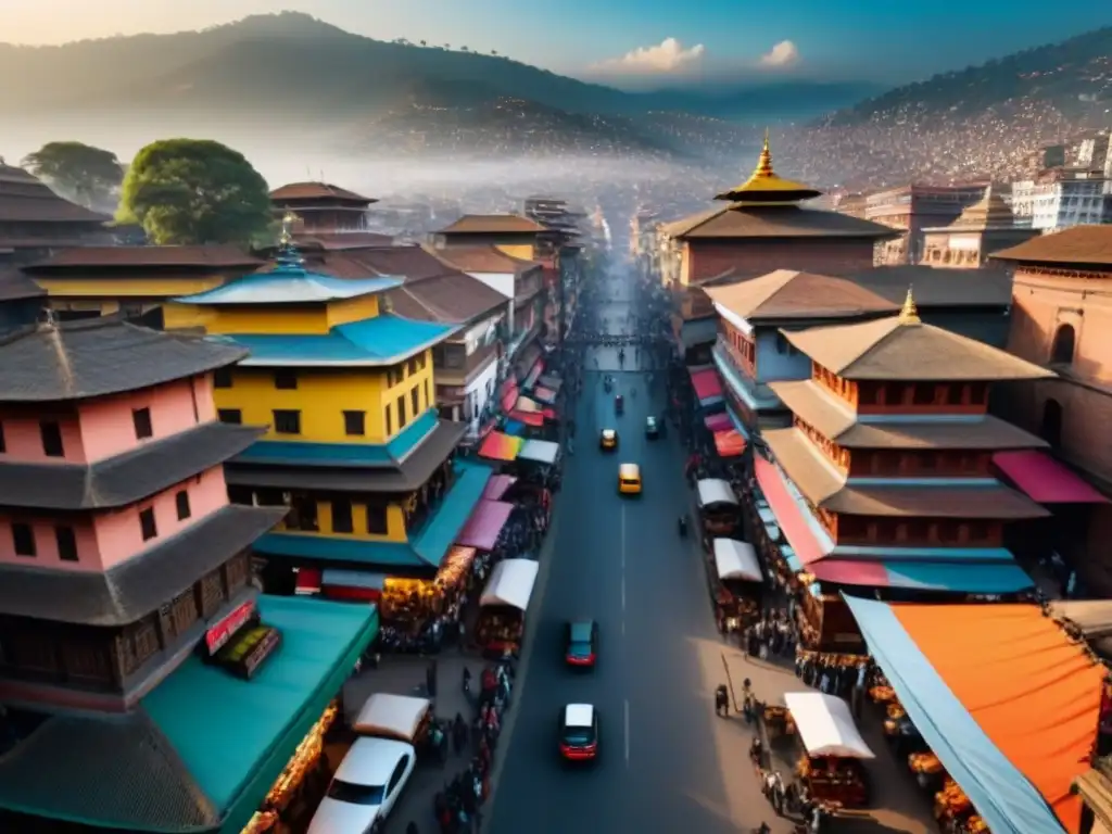 Vibrante Kathmandu: Tradición y modernidad frente al Himalaya Vista aérea impresionante de Kathmandu, Nepal, entre tradición y modernidad con los Himalayas al fondo